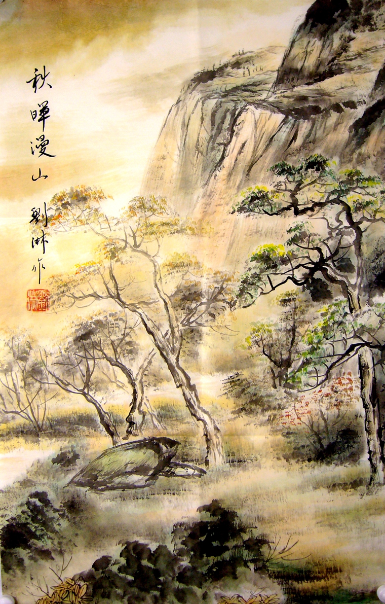 竖幅水墨山水画