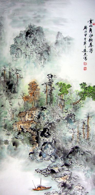 国画竖幅山水画